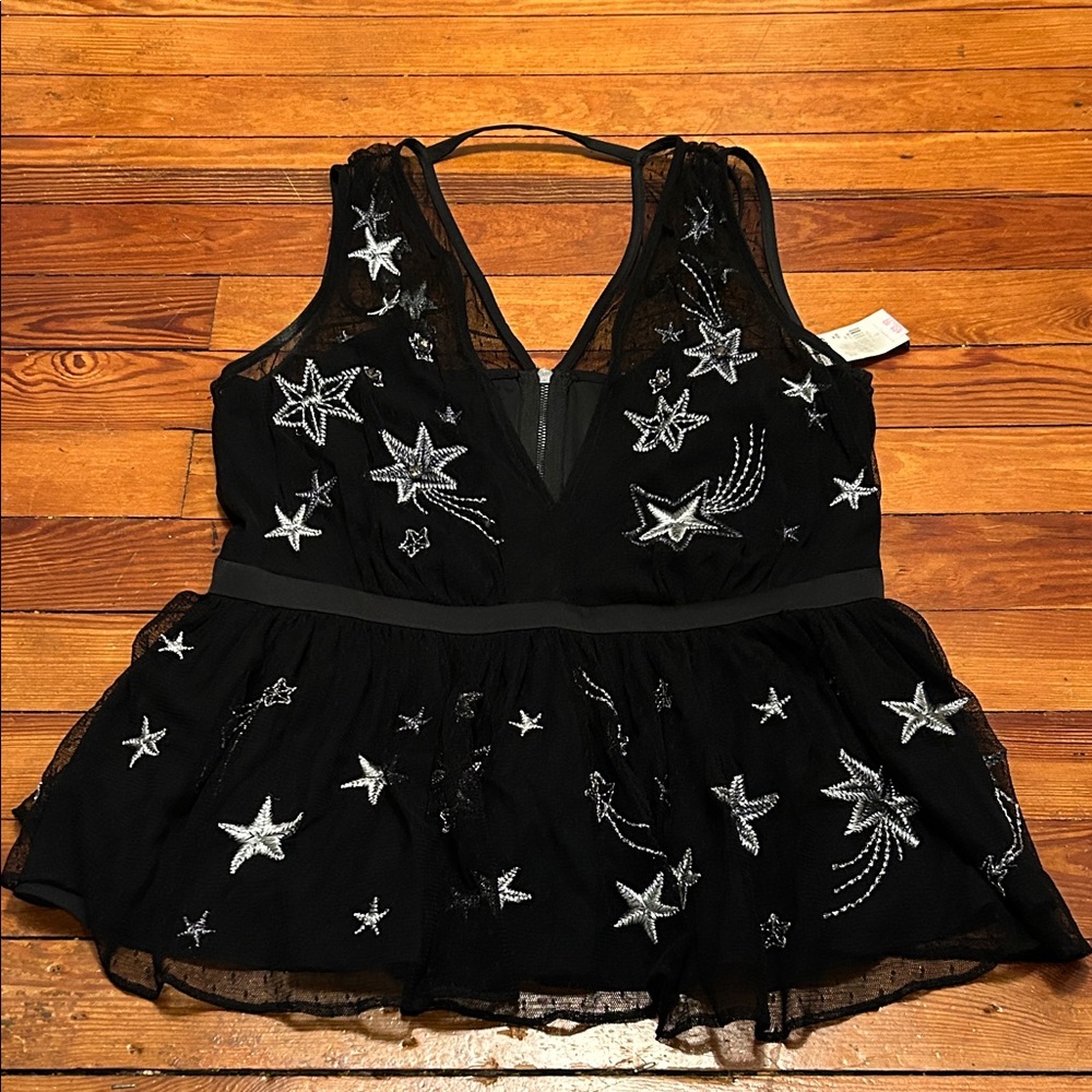 Express black cosmic Black Star Embellished Mesh Top 8 - M
